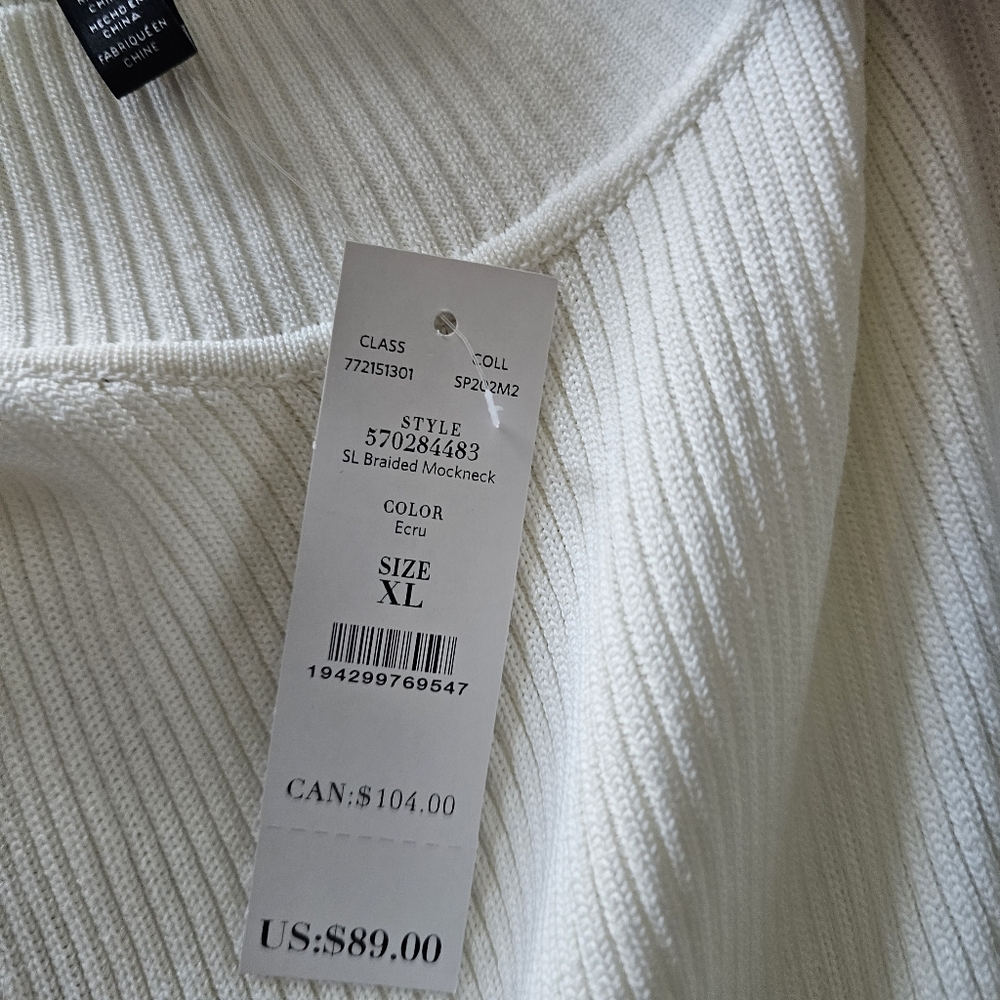 White House Black Market Braided Mockneck Ribbed Sweater Tank In Ecru Size XL - Picture 6 of 8